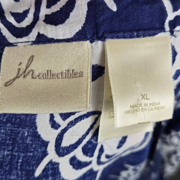 J H Collectibles Size XL 100% Cotton Blue White Patterned Tunic Clear Sequin Dtl - Picture 13 of 16